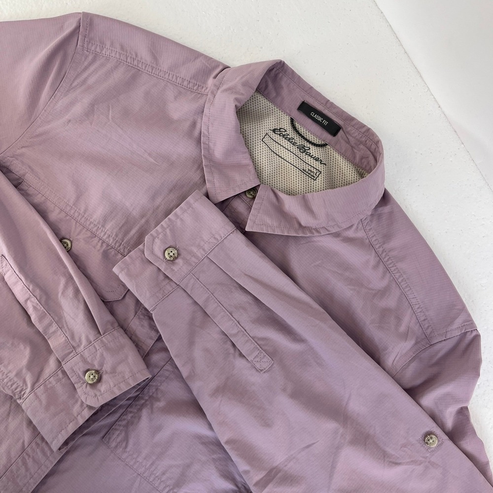 Eddie Bauer Long Sleeve Nylon Shirt Womens Sz Medium Lilac Hiking Travel Outdoor